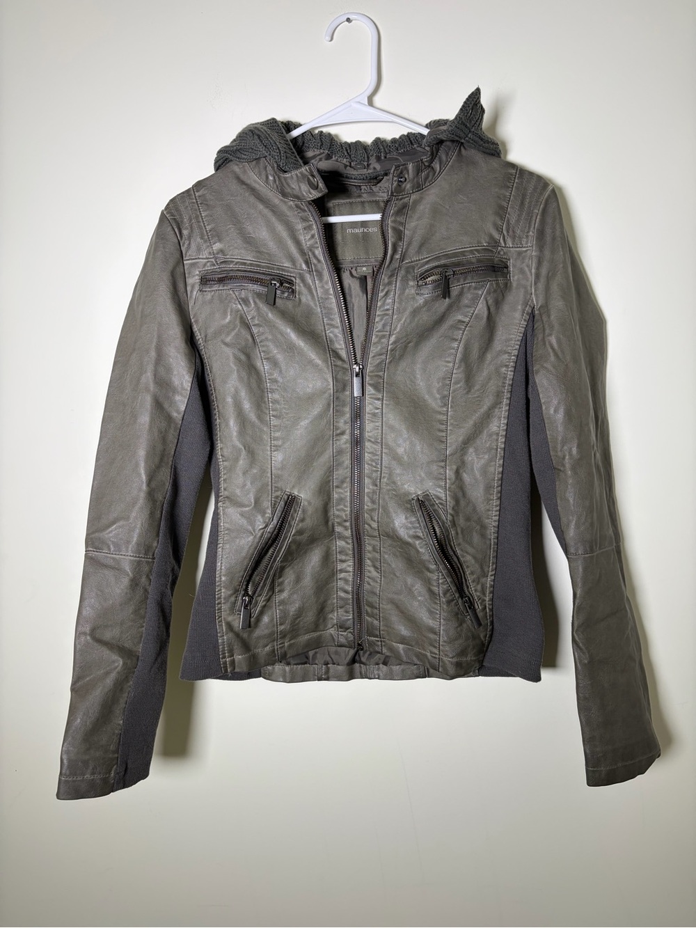 Maurices Women’s Size Small Metallic Olive Faux Leather Zip Jacket